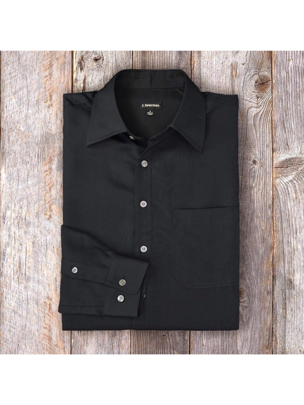 J. Peterman mens John Garfield JG Pure Silk Shirt Size Medium Black Button Down